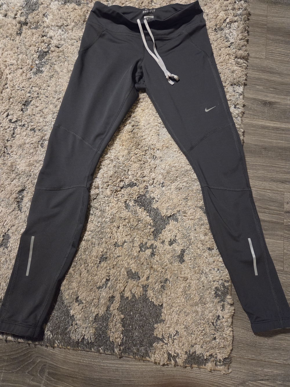 Nike Dark Charcoal Gray Dri-FIT Running Leggings with Reflective Accents